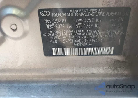 2011 Hyundai Elantra Limited из США, поврежденный, VIN 5NPDH4AE2BH008358